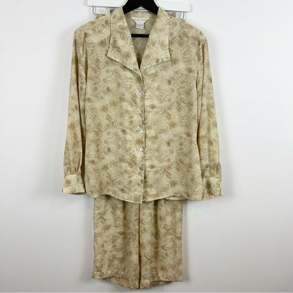 Casual Corner Tan Floral Silky 2-Piece Set Size 8/6 - Picture 1 of 10